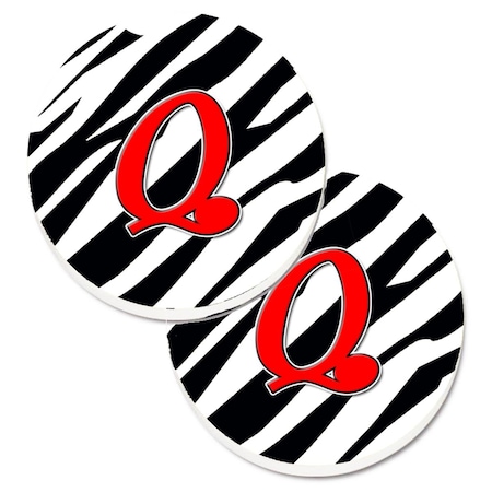 Carolines Treasures Monogram Initial Q Zebra Red Set of 2 Cup Holder Car Coaster CJ1024-QCARC
